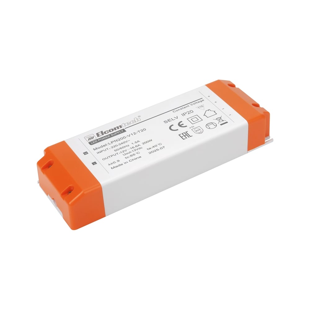 Изображение товара LED драйвер ELCOMTECH 200W 12V для светодиодов без вентилятора IP 20