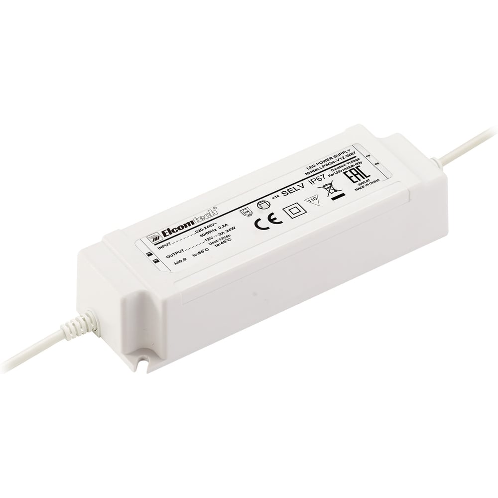 Изображение товара Драйвер LED 24W 12V IP67 для светодиодных светильников ELCOMTECH LPW24-V12-W67