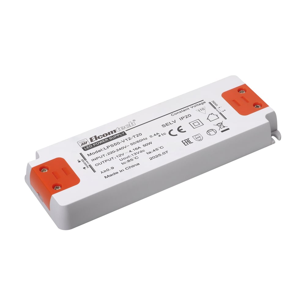 Изображение товара Драйвер ELCOMTECH LED 50W 12V 4 16A IP20 для светодиодных светильников
