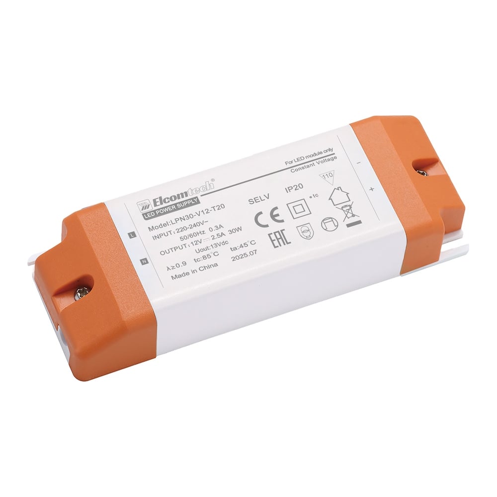 Изображение товара Драйвер светодиодный ELCOMTECH LED 30W 12V для светильников