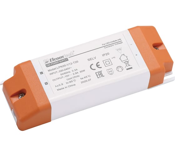 Изображение товара LED Драйвер ELCOMTECH 30W вход 220-240V,выход 12V 2,5A LPN30-V12-T20 УТ-00035241