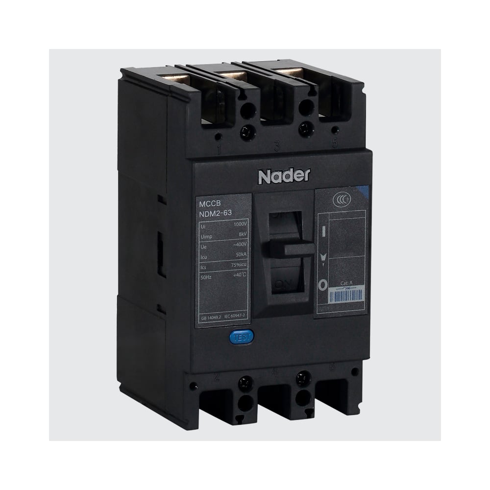 Изображение товара Автоматический выключатель Nader NDM2-63L/3 63A IP20 для монтажа на панель