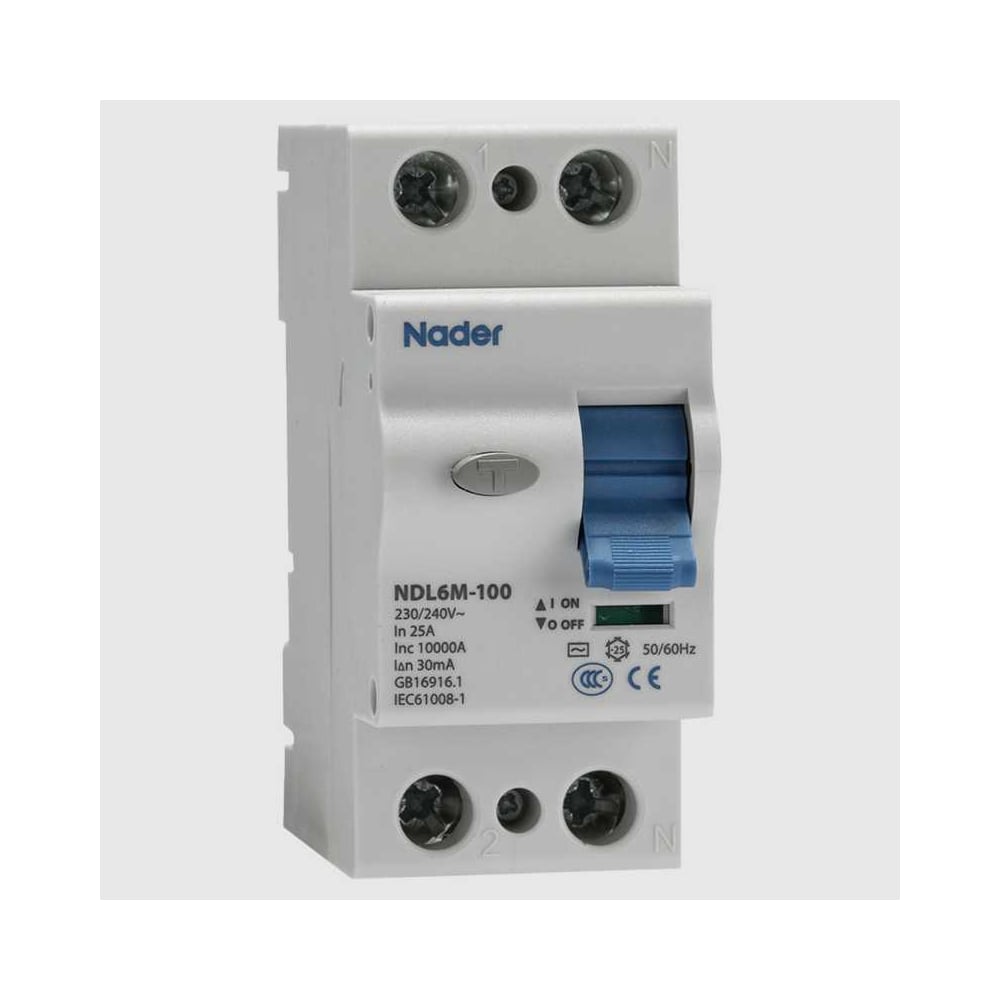 Изображение товара Устройство защитного отключения Nader NDL6M-100 63/2P/30mAA для домашней электросети