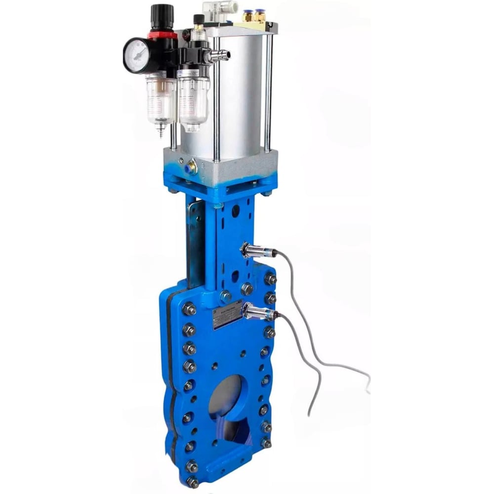 Изображение товара Задвижка шиберная со сквозным ножом DN.ru SN-WCB-304-NBR-2W-Fb-2P Ду100 Ру16, пневмопривод, пневмораспределитель 24VDC, индукционные датчики, БПВ D040-10072