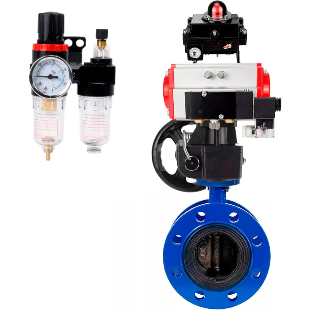 Изображение товара Затвор дисковый DN.ru GGG40-304-EPDM-2W-F-H Ду150 Ру16 с пневмоприводом