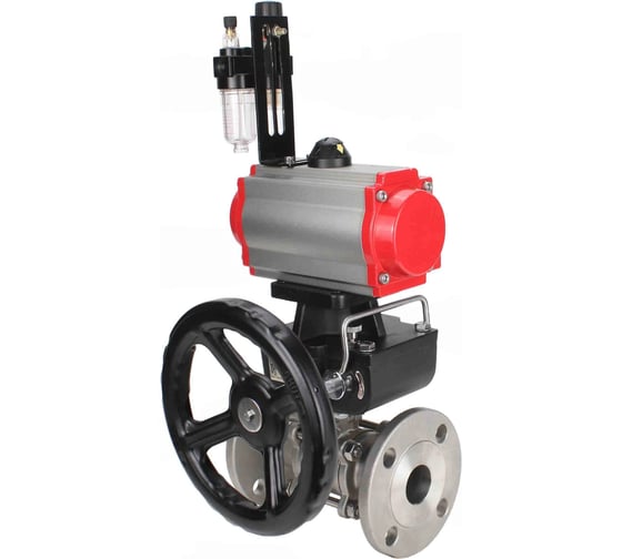 Изображение товара Кран шаровой DN.ru КШФПТ 304.180 Ду50 Ру40 пневмопривод DA-065, пневмораспределитель 220VAC, ручной дублёр HDM-1, БПВ D160-72019