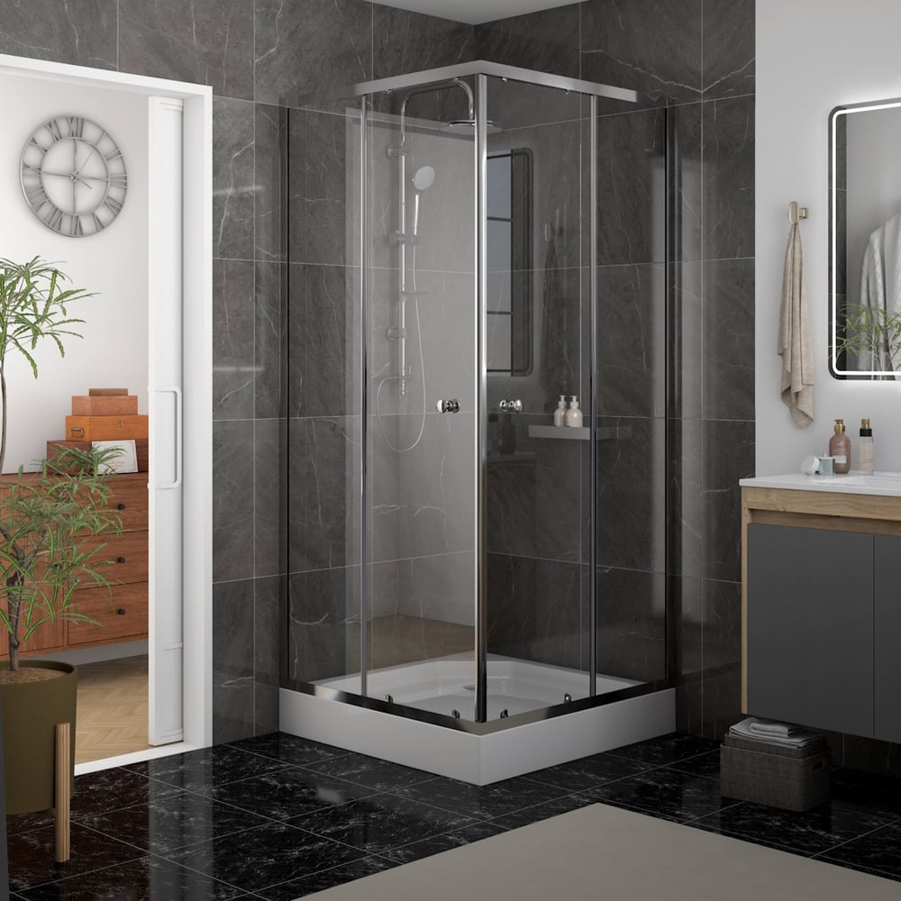 Изображение товара Душевой уголок Teymi 90х90 с поддоном стекло прозрачное закаленное профиль хром глянцевый Helmi сифон клик-клак в комплекте T00603 T00603 ЦБ-00272613