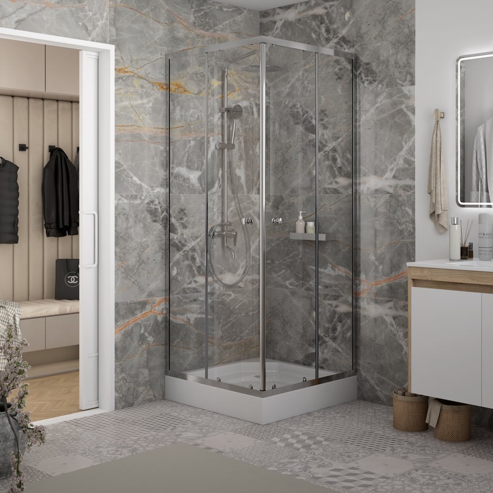 Изображение товара Душевой уголок Teymi 80х80 с поддоном, стекло прозрачное хром профиль