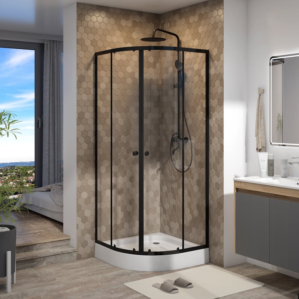 Изображение товара Душевой уголок Teymi 80x80 с поддоном стекло закаленное черный профиль Lina