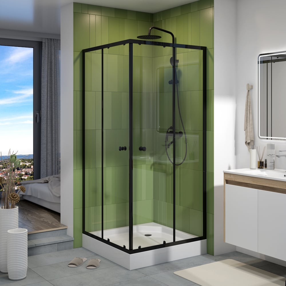 Изображение товара Душевой уголок Teymi 90х90 с поддоном стекло черный матовый