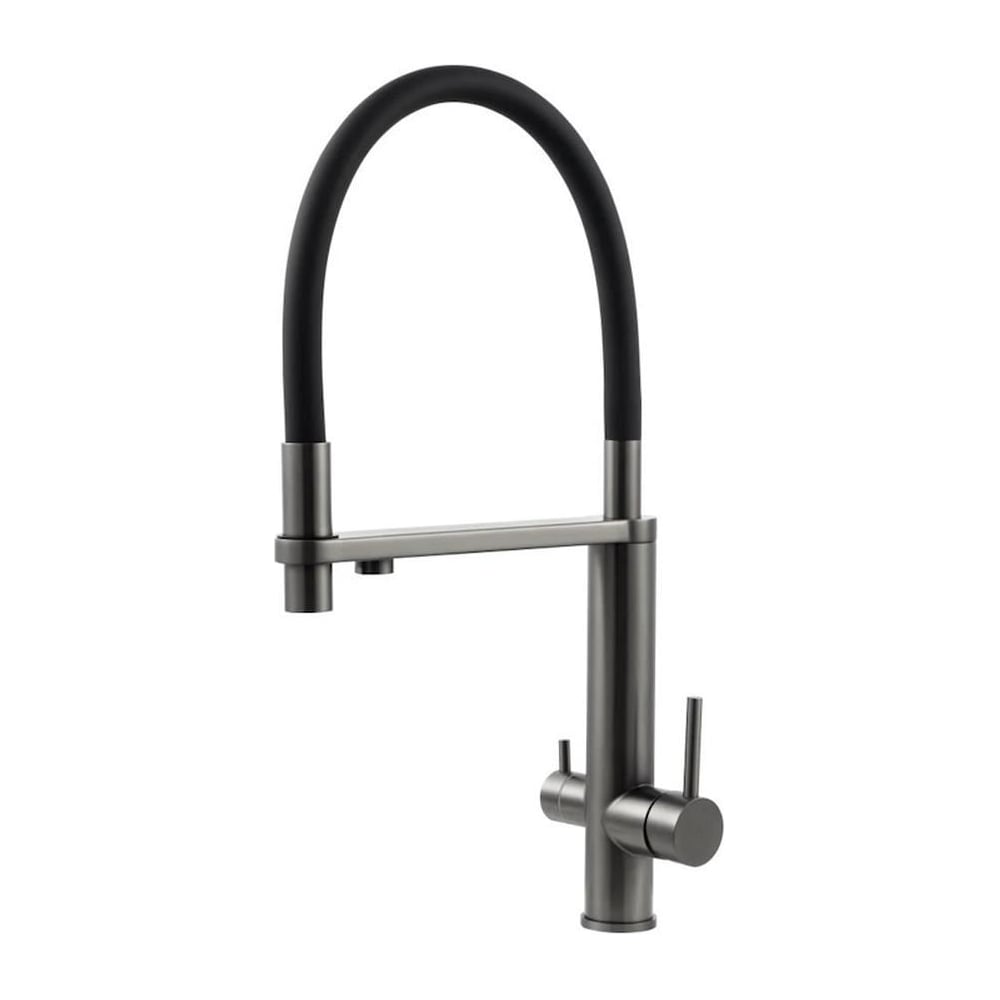 Изображение товара Смеситель для кухни Knotlor с фильтром и двойным изливом вороненая сталь