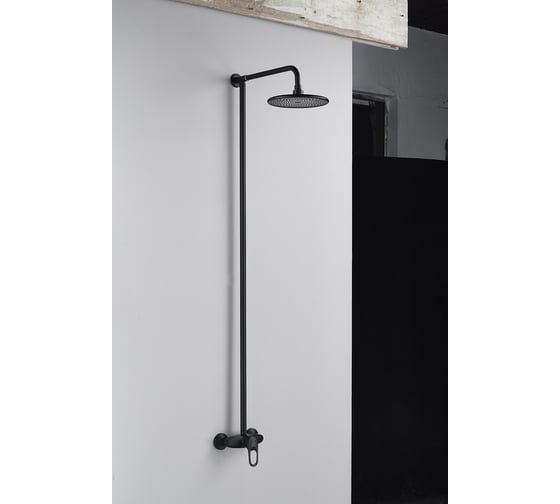 Изображение товара Душевая стойка зонт для душевой кабины ALOUTE со смесителем и тропическим душем без излива, черный матовый A3174H