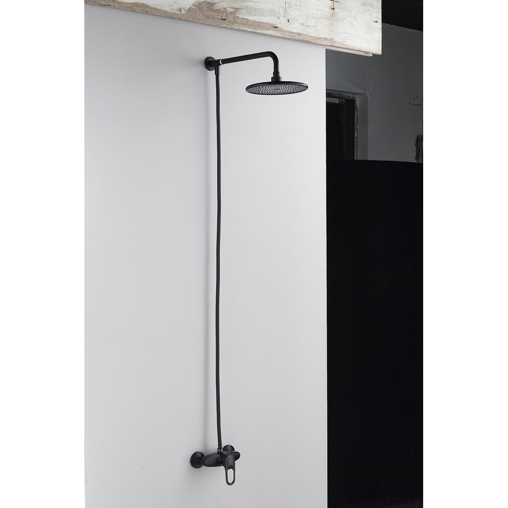 Изображение товара Душевая стойка зонт для душевой кабины ALOUTE со смесителем и тропическим душем без излива, черный A3184H