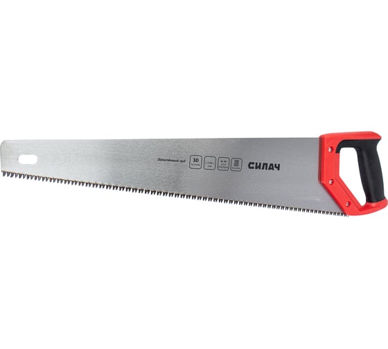 Изображение товара Ножовка по дереву СИЛАЧ 500 мм, 7 TPI, универсальная, средний калёный зуб, 3D-заточка, 2х комп рук-ка (12/48) 023488