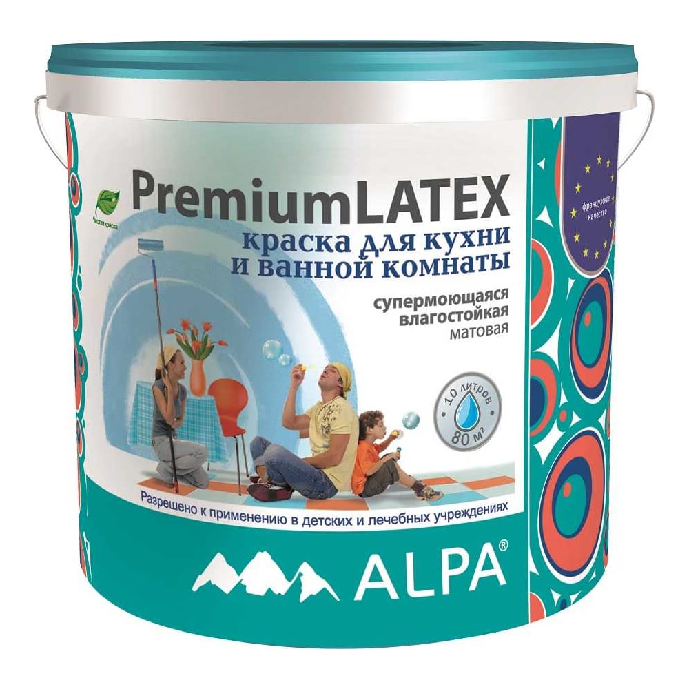 Изображение товара Краска ВД ALPA Премиумлатекс (PREMIUMLATEX) база А 5л (7,6 кг) 3488570010785