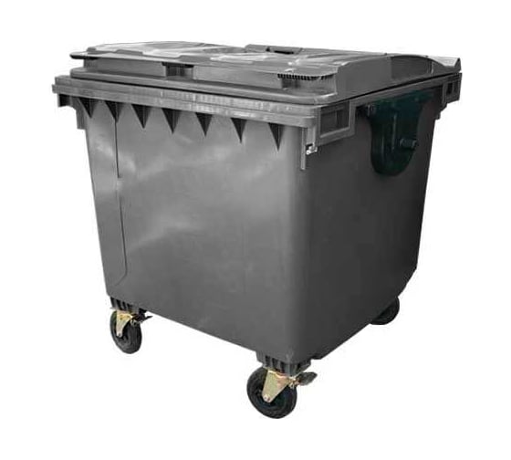 Изображение товара Контейнер Razak plast пластик, серый, R, 1100 л., без логотипа, крышка плоская, серая, на колёсах 6859778549952