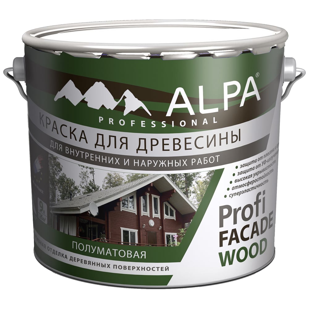 Изображение товара Краска ALPA Profi FACADE WOOD база С для дерева и фасадов 0,9 л