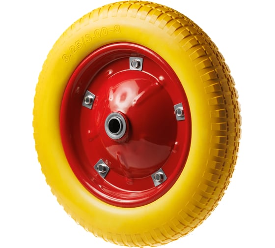 Изображение товара Полиуретановое бескамерное колесо для тачки / тележки (3.00-8, диаметр 340 мм, ось 20 мм, подшипник) А5 PU 2401-20 1001096