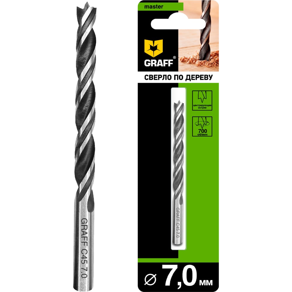 Изображение товара Сверло по дереву GRAFF 7x69x109 мм спиральное для работы с деревом