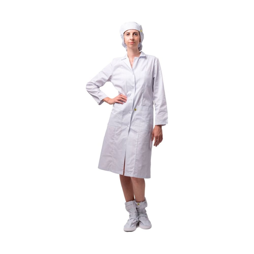 Изображение товара Халат защитный женский антистатический с длинным рукавом М-102 белый