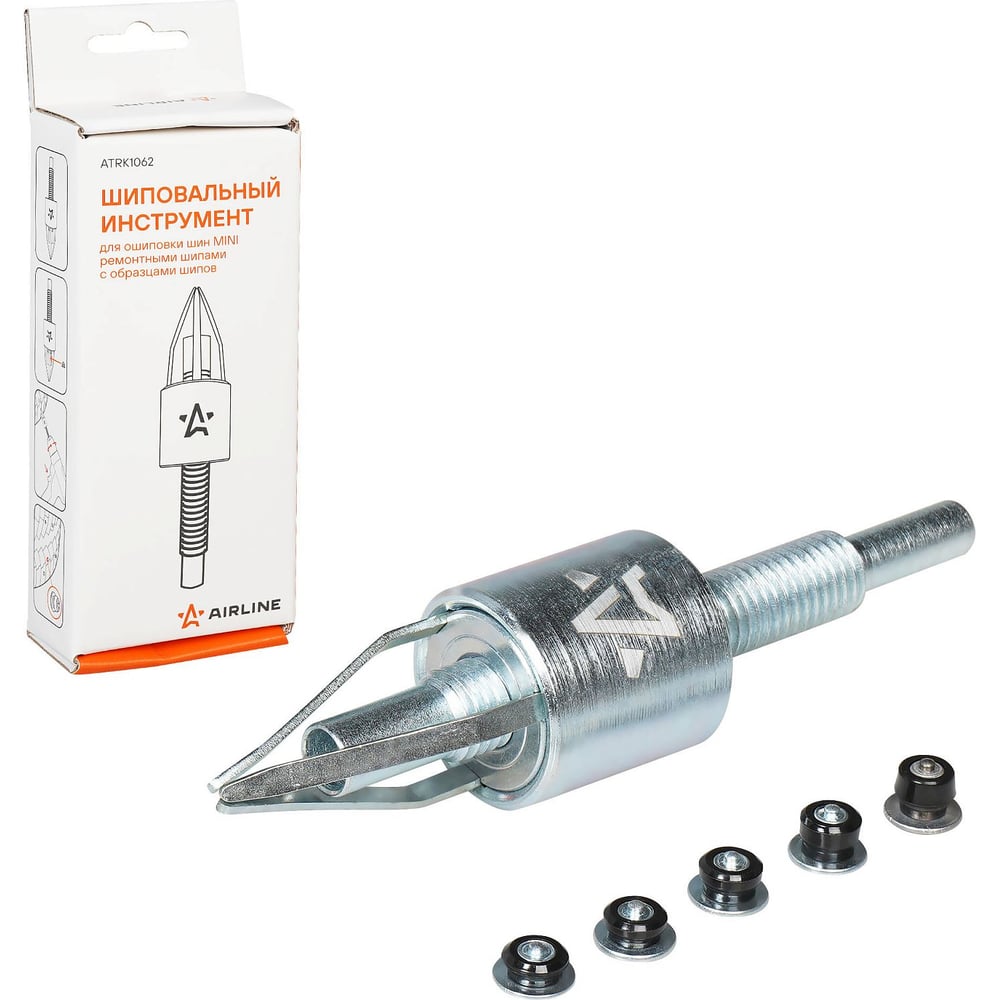 Изображение товара Инструмент насадка на шуруповерт для ошиповки шин AIRLINE MINI с образцами шипов ATRK1062