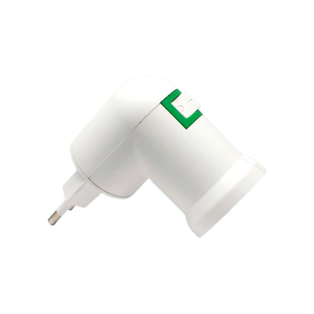 Изображение товара Переходник вилка-патрон с выключателем E27, 3 шт, угловой дизайн, белый