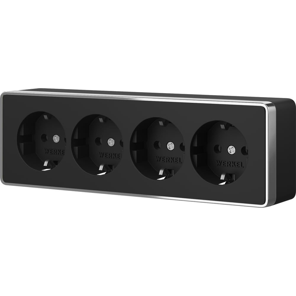 Изображение товара Розетка четверная с заземлением и шторками Werkel Gallant W5072258 черный/хром a071254