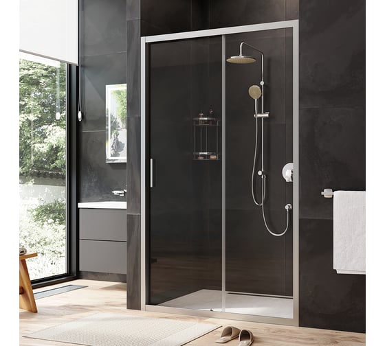 Изображение товара Душевая дверь AM.P Gem Solo 120x195, стекло прозрачное, профиль матовый хром W90G-120-1-195MT