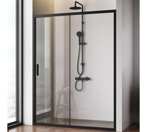 Изображение товара Душевая дверь AM.PM Gem Solo 150x195, стекло прозрачное, профиль черный матовый W90G-150-1-195BT