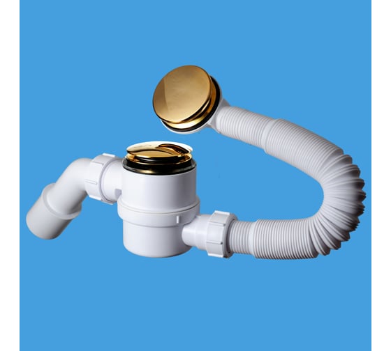 Изображение товара ПолуавтоматТ пластиковый McAlpine (кнопка) с коленом (Lперелива=330-700мм ) цвет- золото  MRB11-G