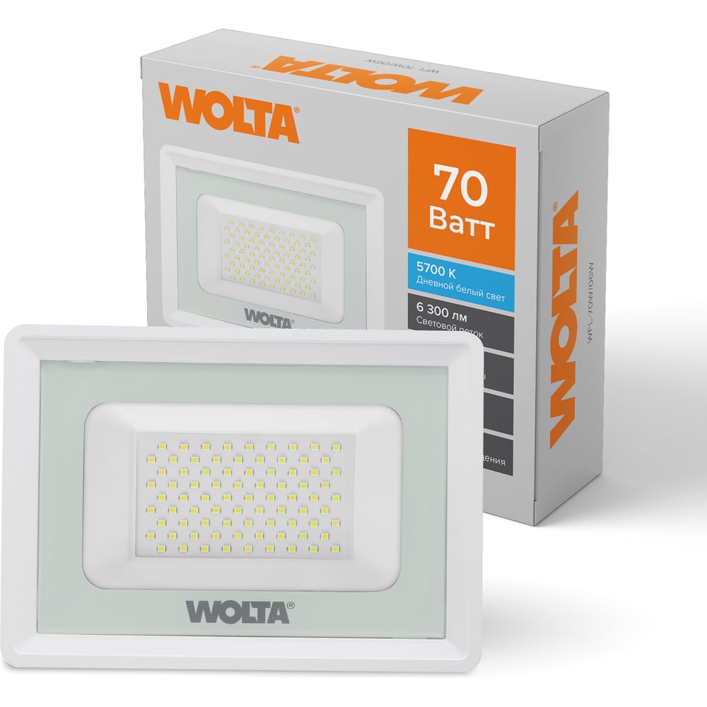 Изображение товара Светодиодный прожектор Wolta 70Вт IP65 5700К 6300лм белый WFL-70W/06W