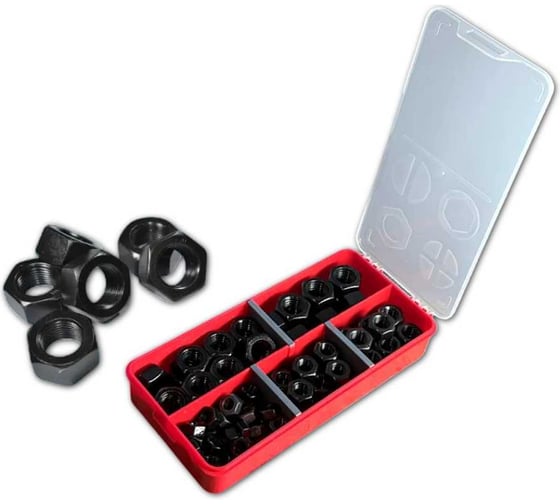 Изображение товара Комплект гайки 23 Болта к.п.10 черные М8,10,12,14,16 в органайзере 1000019