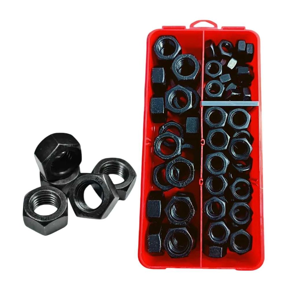 Изображение товара Комплект гайок и болтов 23 болта к.п. 12.9 черные M10-16 в органайзере