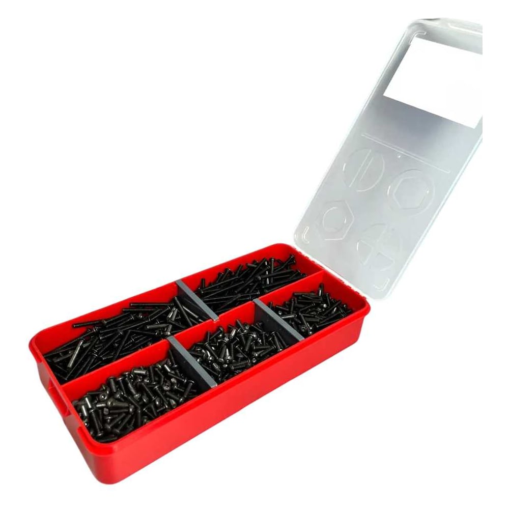 Изображение товара Набор винтов чёрных М4 DIN7380 10.9 990 штук в органайзере