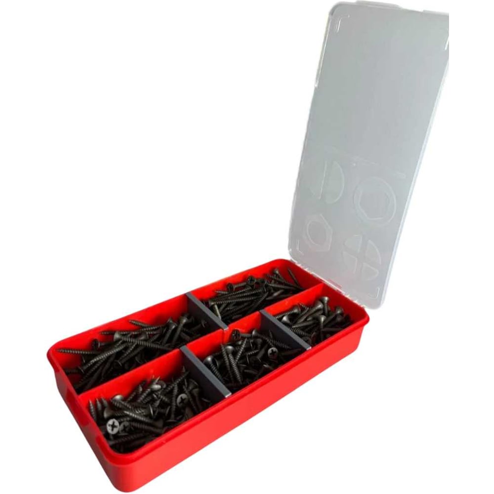 Изображение товара Саморезы по металлу 3,5 мм 45 мм черные в органайзере набор 365 шт.