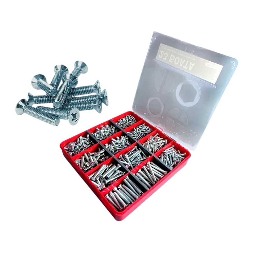 Изображение товара Набор винтов потайных М4 М5 М6 DIN965 в органайзере 875 штук
