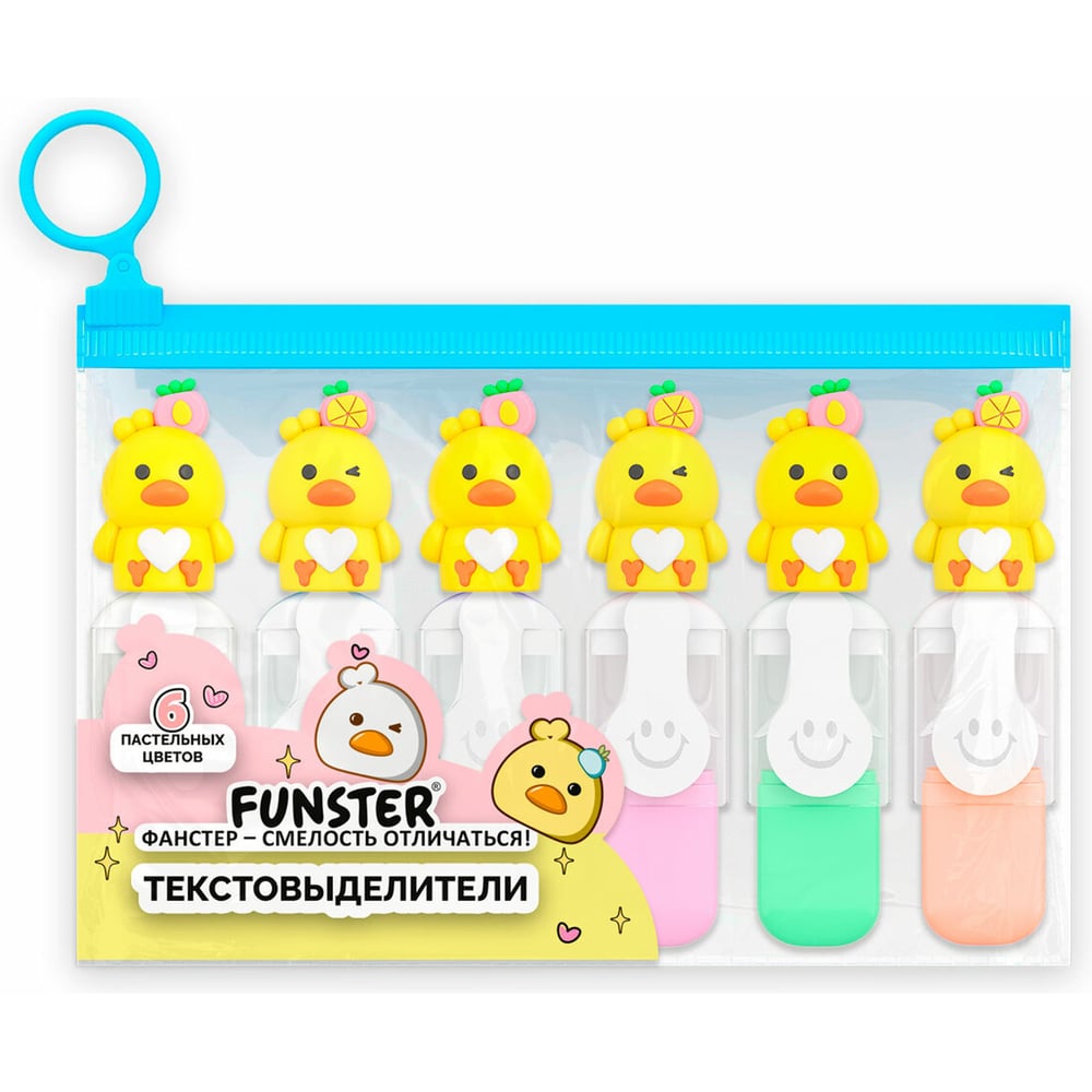Изображение товара Набор текстовыделителей с топперами ОФИСМАГ 6 цветов пастель, нежные цыплята, 1-4 мм, модель 152653