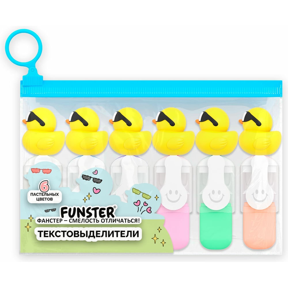 Изображение товара Набор текстовыделителей с топперами ОФИСМАГ 6 ЦВЕТОВ ПАСТЕЛЬ, КРУТЫЕ УТЯТА, 1-4мм, FUNSTER 152652