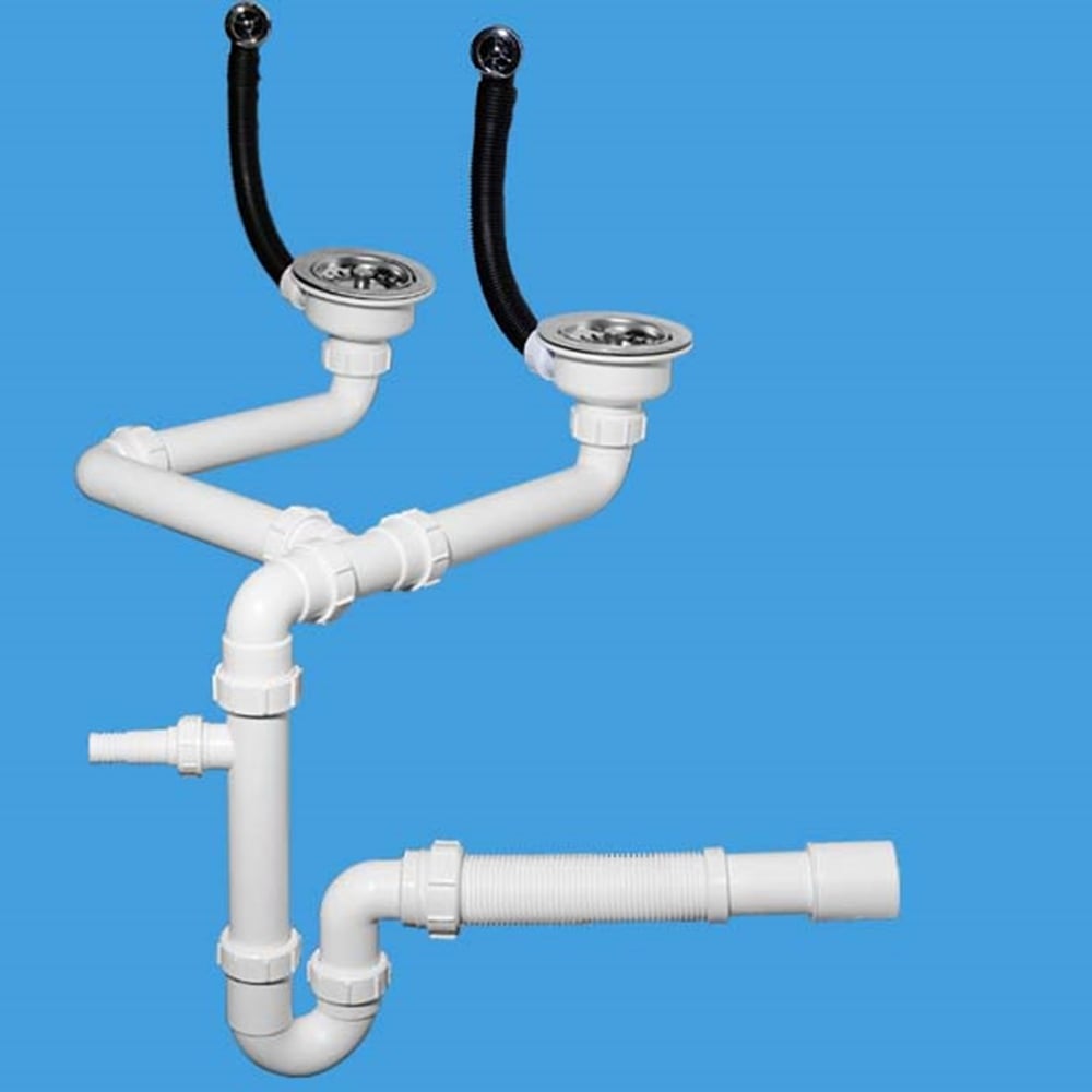 Изображение товара Двойной P-образный сифоний McAlpine 11/2-40 с двумя переливами для кухонной мойки