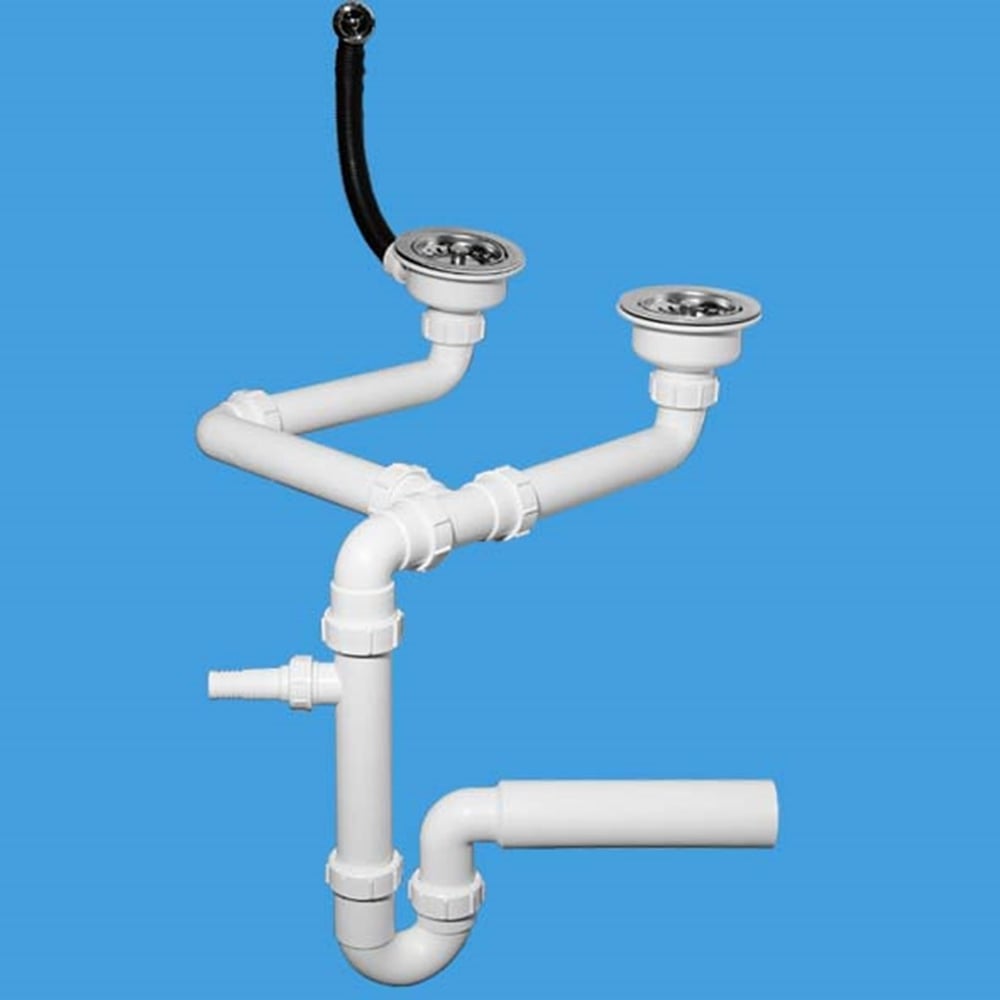 Изображение товара Сифон двойной P-образный 113 мм с переливом для кухонной мойки McAlpine