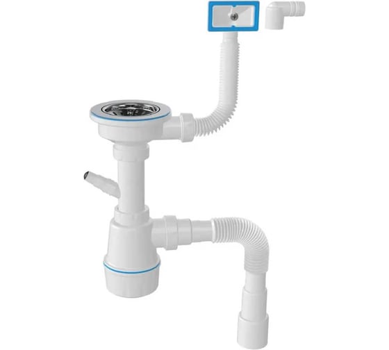 Изображение товара Сифон для мойки Nova Эконом 3 1/2с переливом, пластиковый винт 45мм,с отводом для стиральной машины 1035