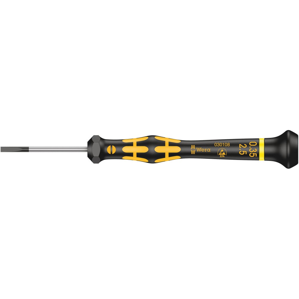 Изображение товара Антистатическая шлицевая отвертка WERA 1578 A SL ESD Kraftform Micro, 0.35х2.5х40 мм WE-030108 Изображение товара Антистатическая шлицевая отвертка WERA 1578 A SL ESD Kraftform Micro, 0.35х2.5х40 мм WE-030108