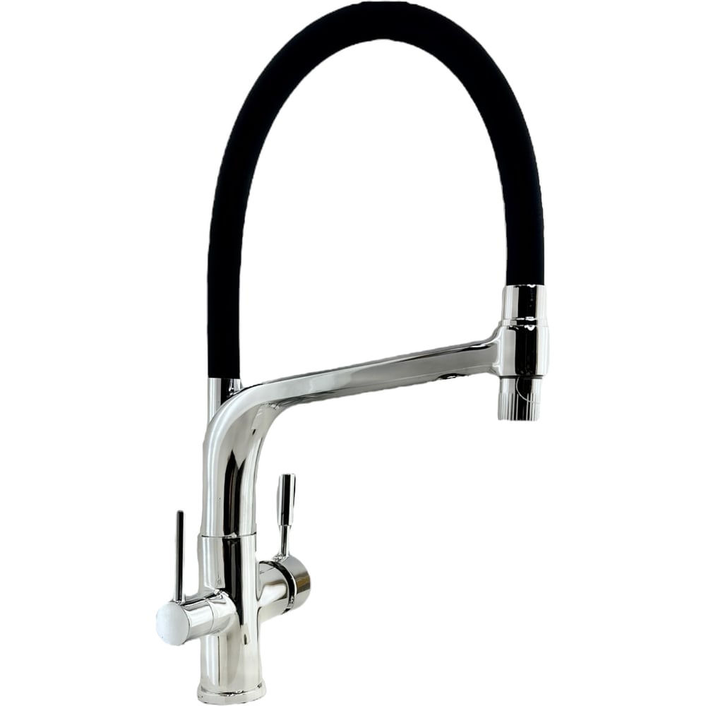 Изображение товара Смеситель для кухни ALOUTE с гибким изливом и выводом под фильтр черный хром