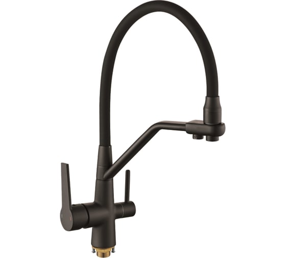 Изображение товара Смеситель для кухни ALOUTE черный, однорычажный, с дополнительным выводом под фильтр питьевой воды, с аэратором, с гибким изливом. A60613H-2