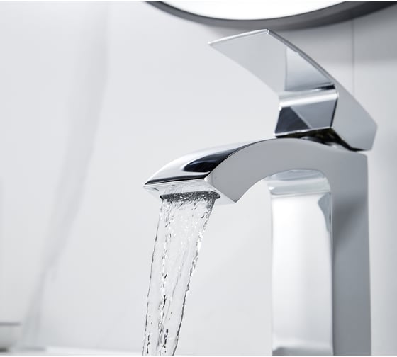 Изображение товара Смеситель для раковины ALOUTE однорычажный, цвет хром, высота 170 мм, монолитный излив, каскадная подача воды. A1101