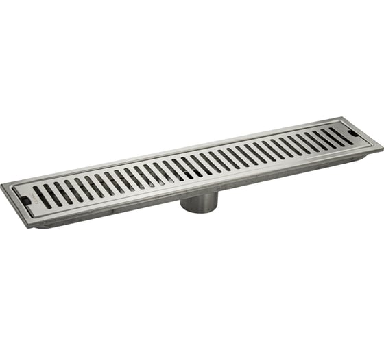 Изображение товара Трап линейный Санакс - 500 х 100 мм, вертикальный выпуск, с сухим мембранным клапаном, из нержавеющей стали, цвет САТИН. 00042