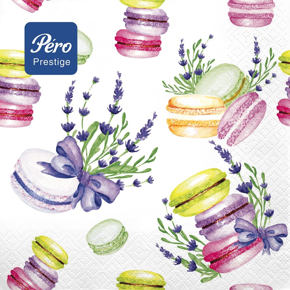 Изображение товара Салфетки бумажные сервировочные Pero Prestige Макаронсы, трехслойные, 20 шт 271209