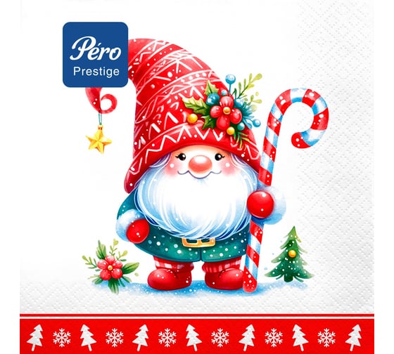 Изображение товара Салфетки бумажные сервировочные Pero Prestige Домовенок, трехслойные, 20 шт 275123