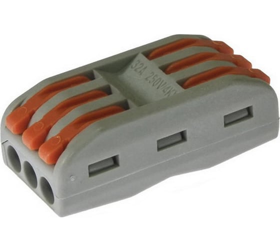 Изображение товара Клеммник RUICHI зажимная проходная PCT типа 6-контактная 3-проводная PCT-223, 24 А, PA66, упаковка 5 шт. 115412