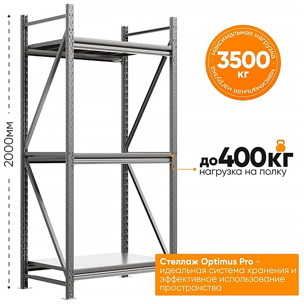 Изображение товара Металлический стеллаж IRONMEBEL Optimus Pro h-2000 Zn, 3 яруса 1500х800 M-СГР20001500800ОЦ3